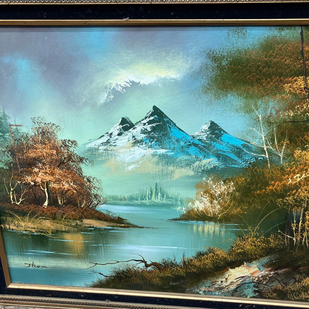 アンティーク 山水 紅葉 油彩画 油絵 風景画 金縁 絵画 オブジェ アート