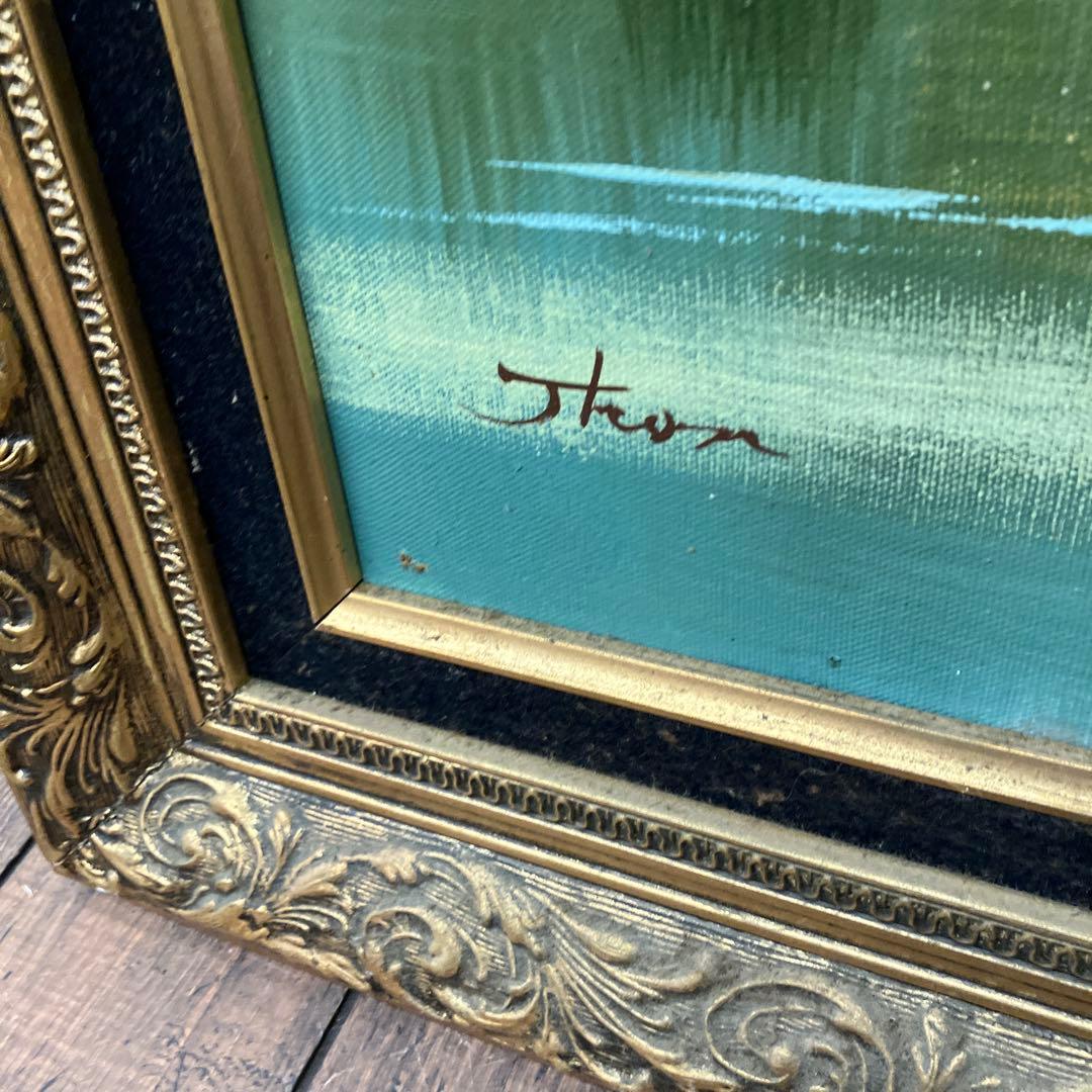 アンティーク 山水 紅葉 油彩画 油絵 風景画 金縁 絵画 オブジェ アート