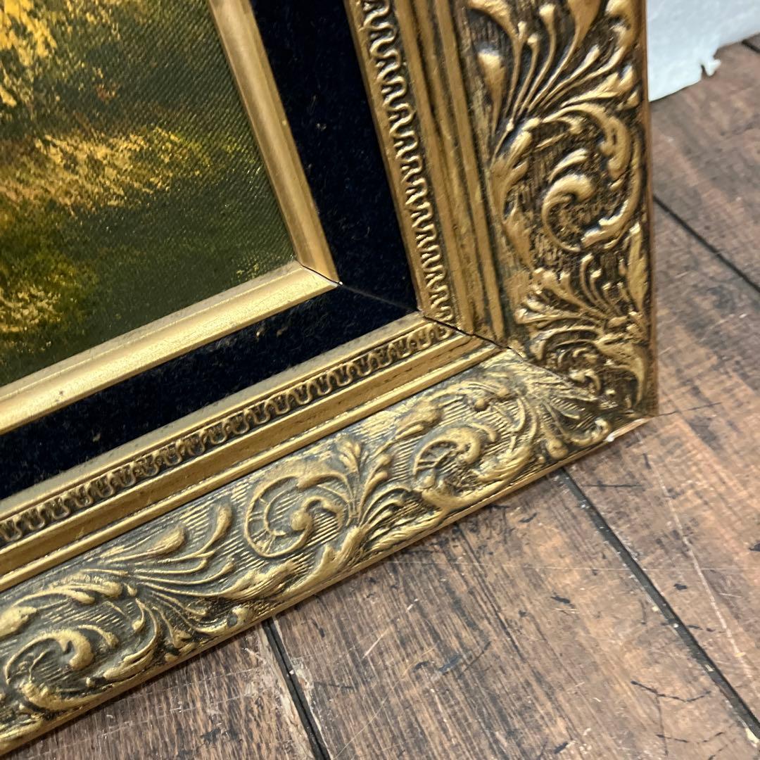 アンティーク 山水 紅葉 油彩画 油絵 風景画 金縁 絵画 オブジェ アート