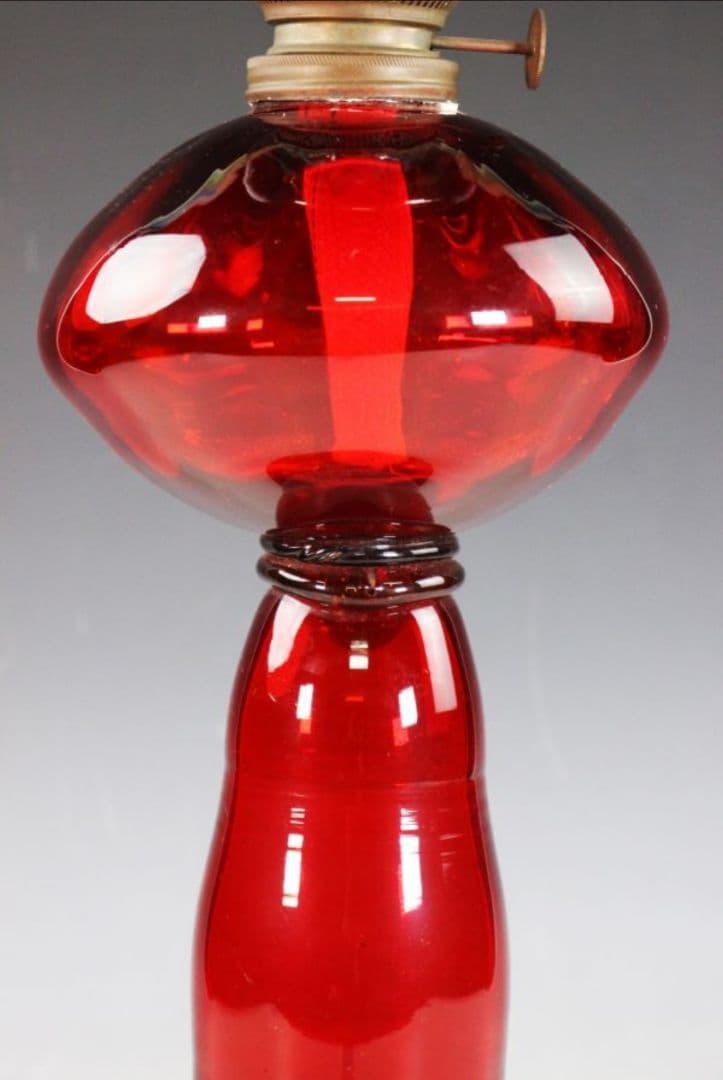 旧家収蔵 大正期 赤フリル ランプ 特殊バーナー構造