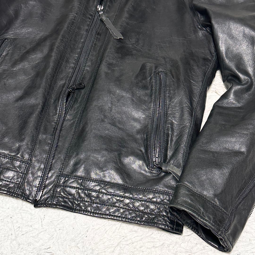 ナノユニバース キルティング シングルライダース ラムレザー