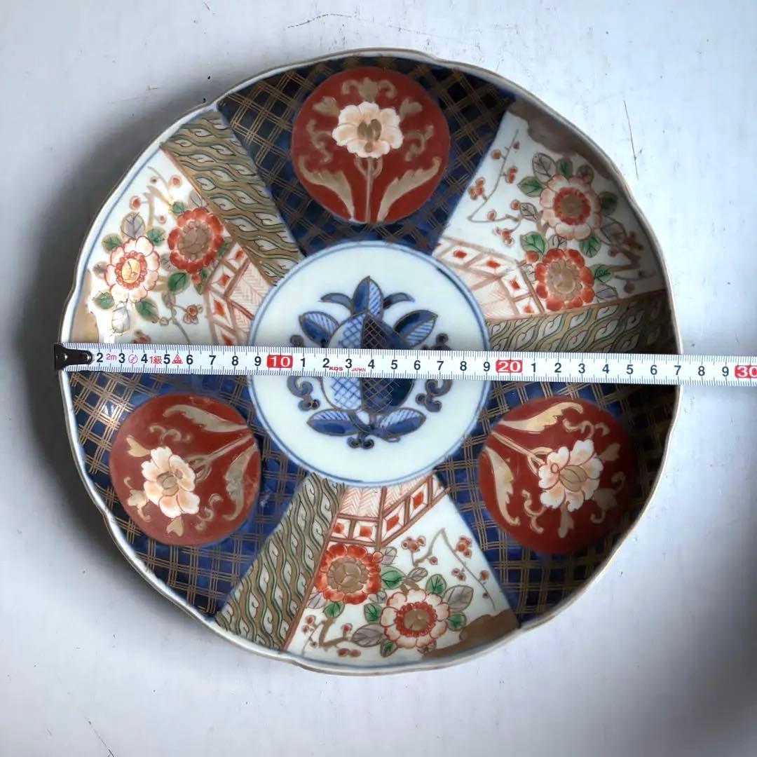 698 骨董 アンティーク 古伊万里 色絵金彩柘榴紋様9寸平皿 幕末