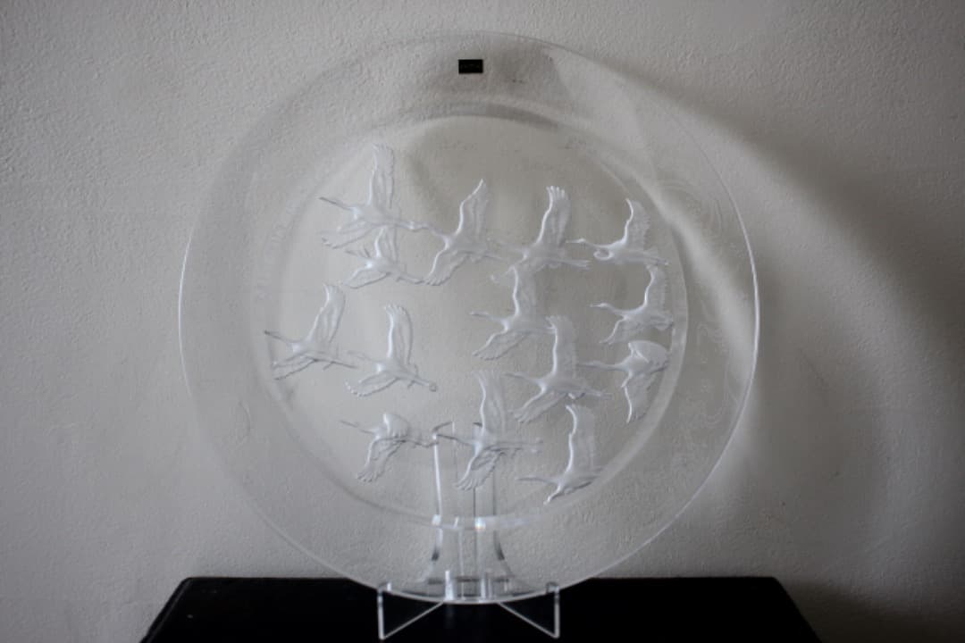 未使用・箱入 HOYAクリスタル 飛鶴金縁波紋様大皿 飾皿 - メルカリ