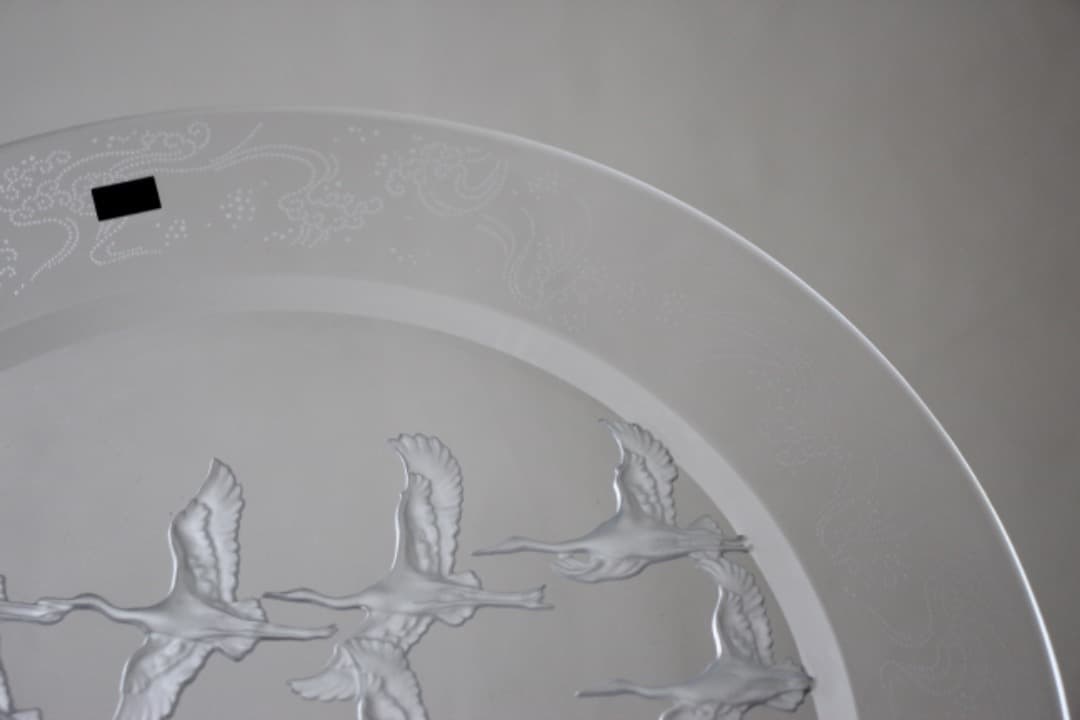 未使用・箱入 HOYAクリスタル 飛鶴金縁波紋様大皿 飾皿 - メルカリ