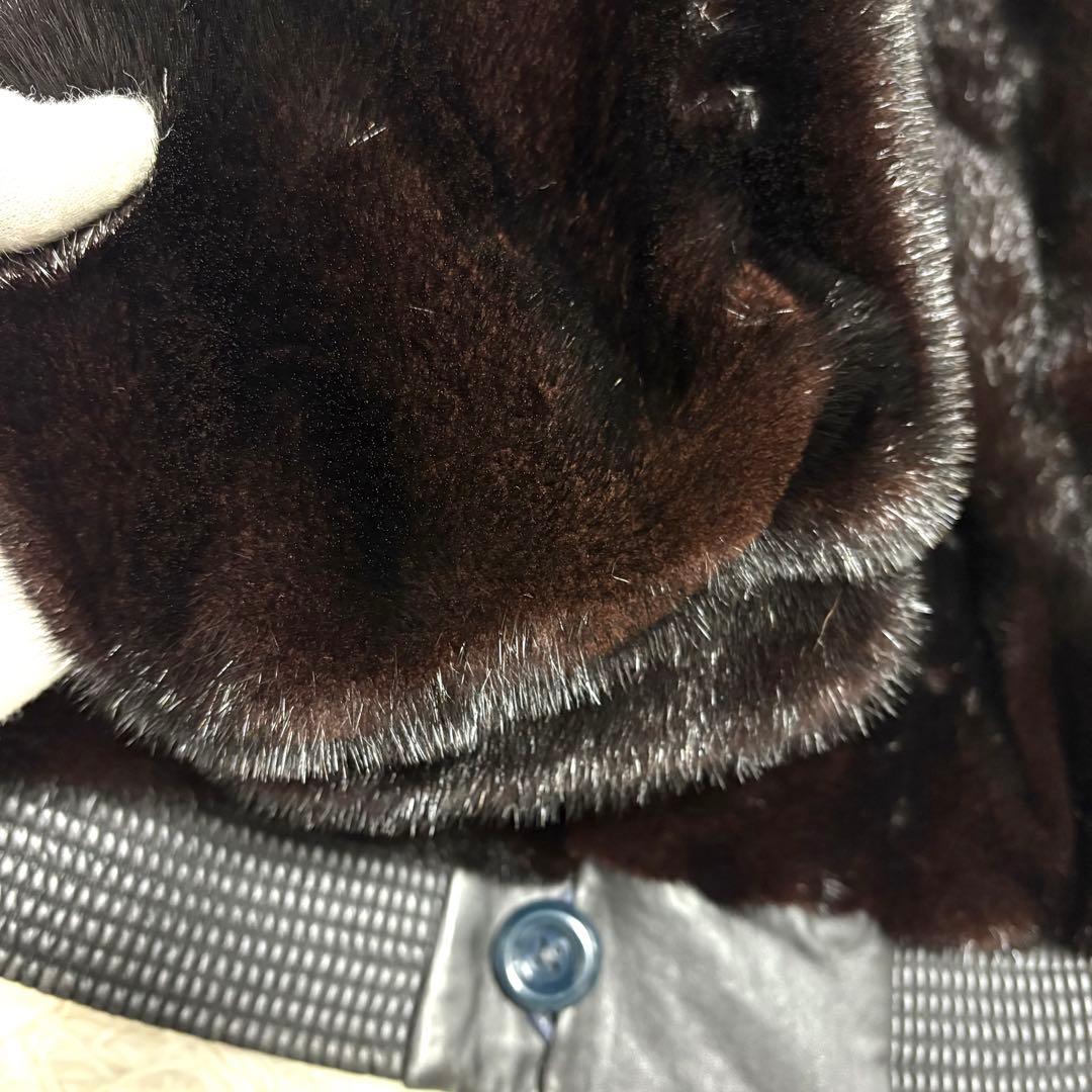 【極美品/レア】ミンク 毛皮 レザージャケット 切り替え リブ編み ブラウン