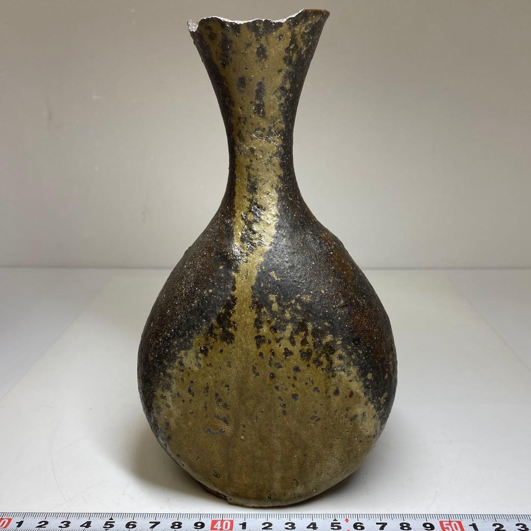 平安朝時代 桂又三郎極古備前扁鼓徳利 極〆箱付 高22