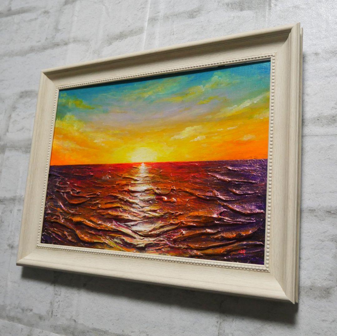 油絵 油彩 油彩画 絵 絵画 【朝日に輝く海】