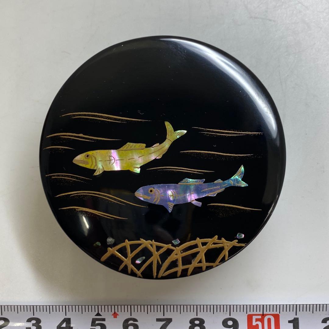 芳 鮎 青貝蒔絵 内築地香合 共箱 w6.3cm 東キ7-1114☆2F