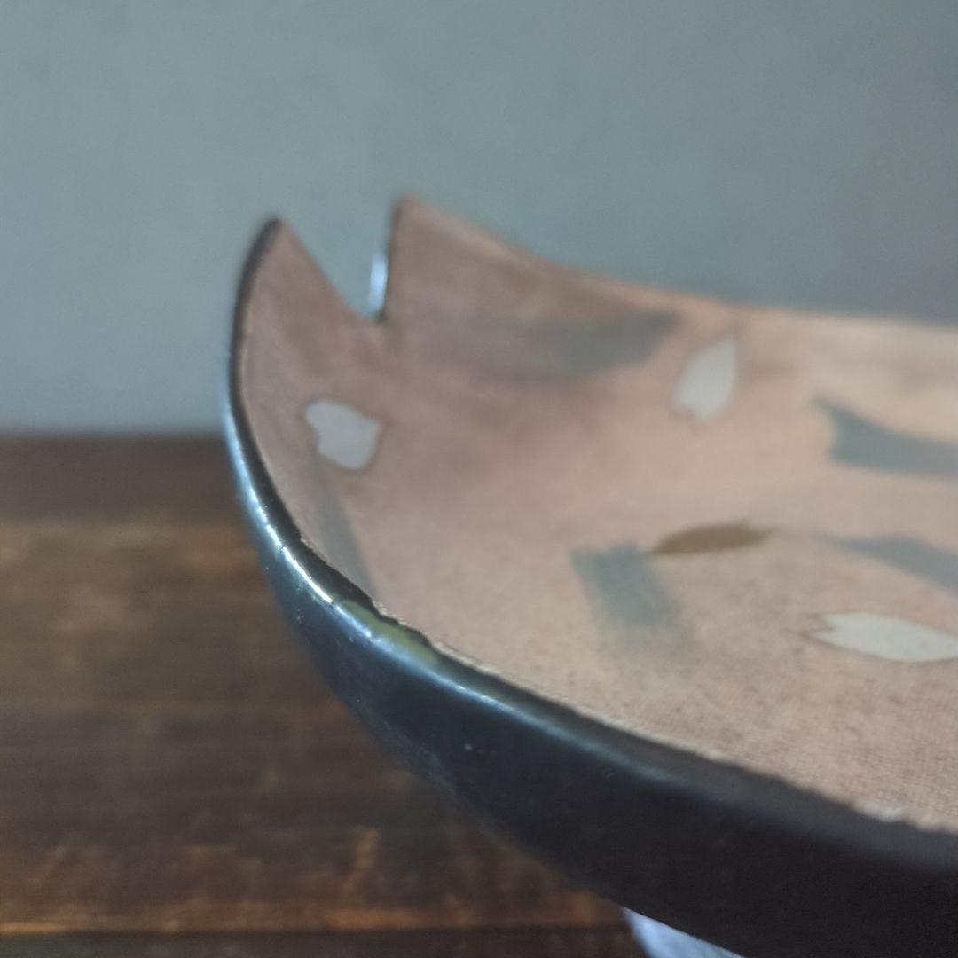 陶芸 作家もの 益子焼 島田恭子作 桜花弁型 菓子器 高台皿 コンポート