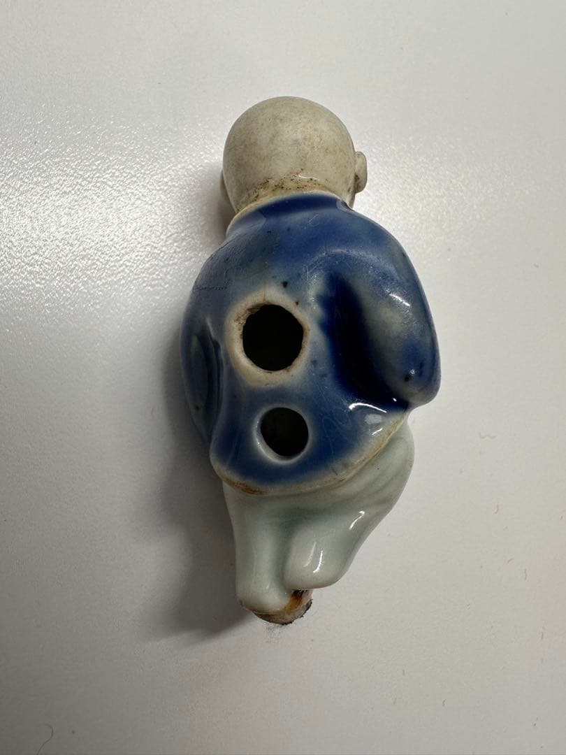 陶器根付 瑠璃青磁鉄釉獅子頭唐子根付