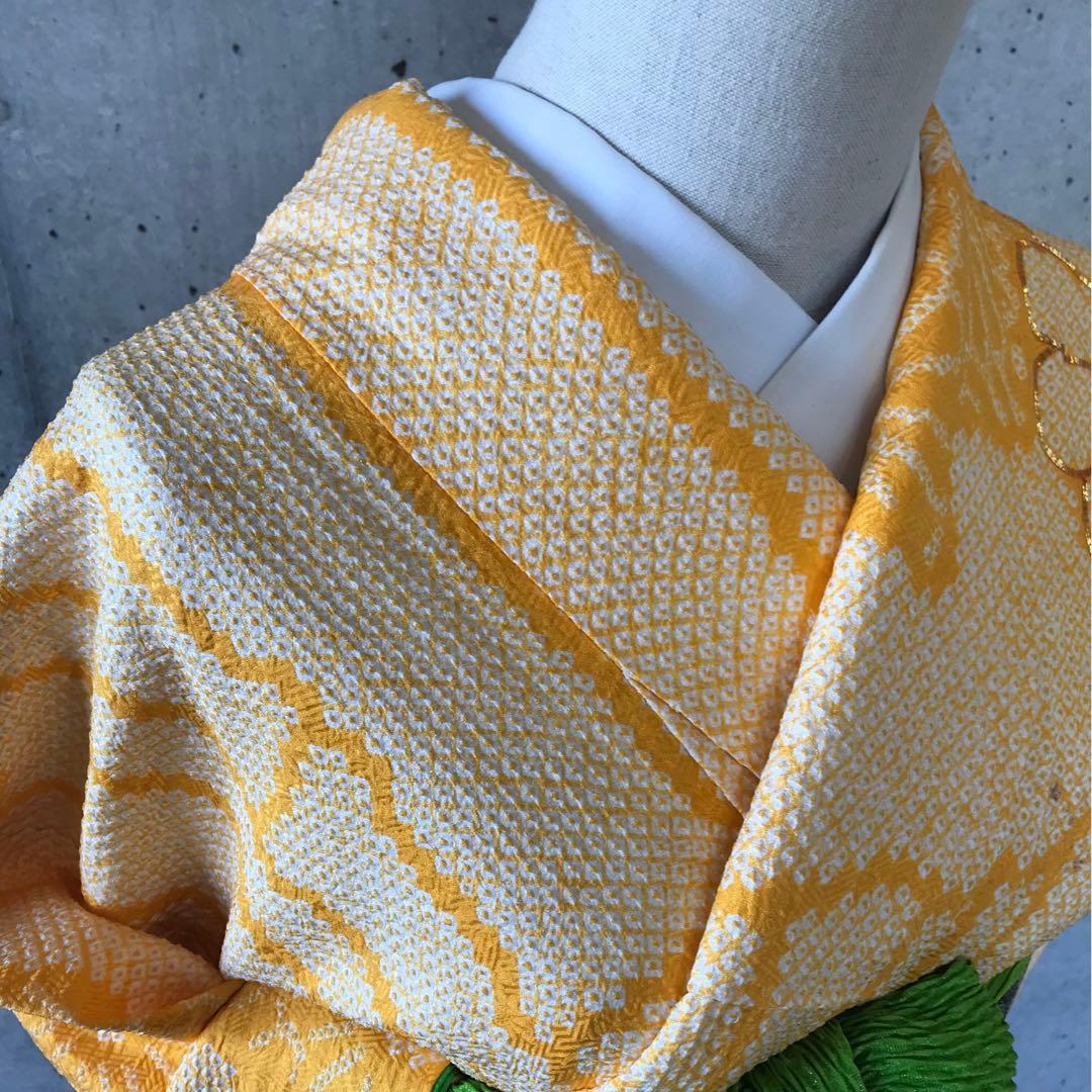 正絹 絞りの振袖 菊柄に金駒