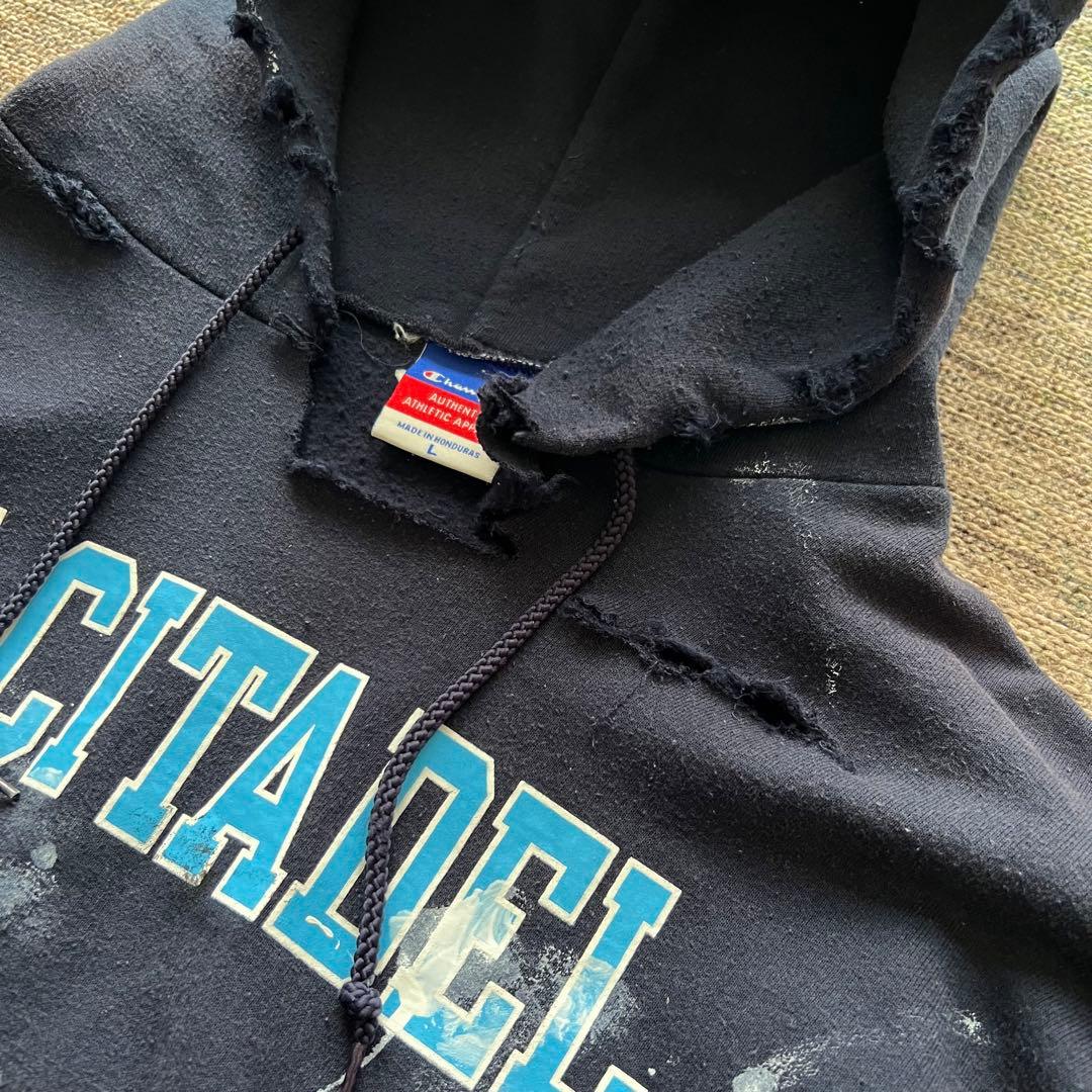 90s champion ダメージ ボロ スウェット パーカー ペンキ　グランジ