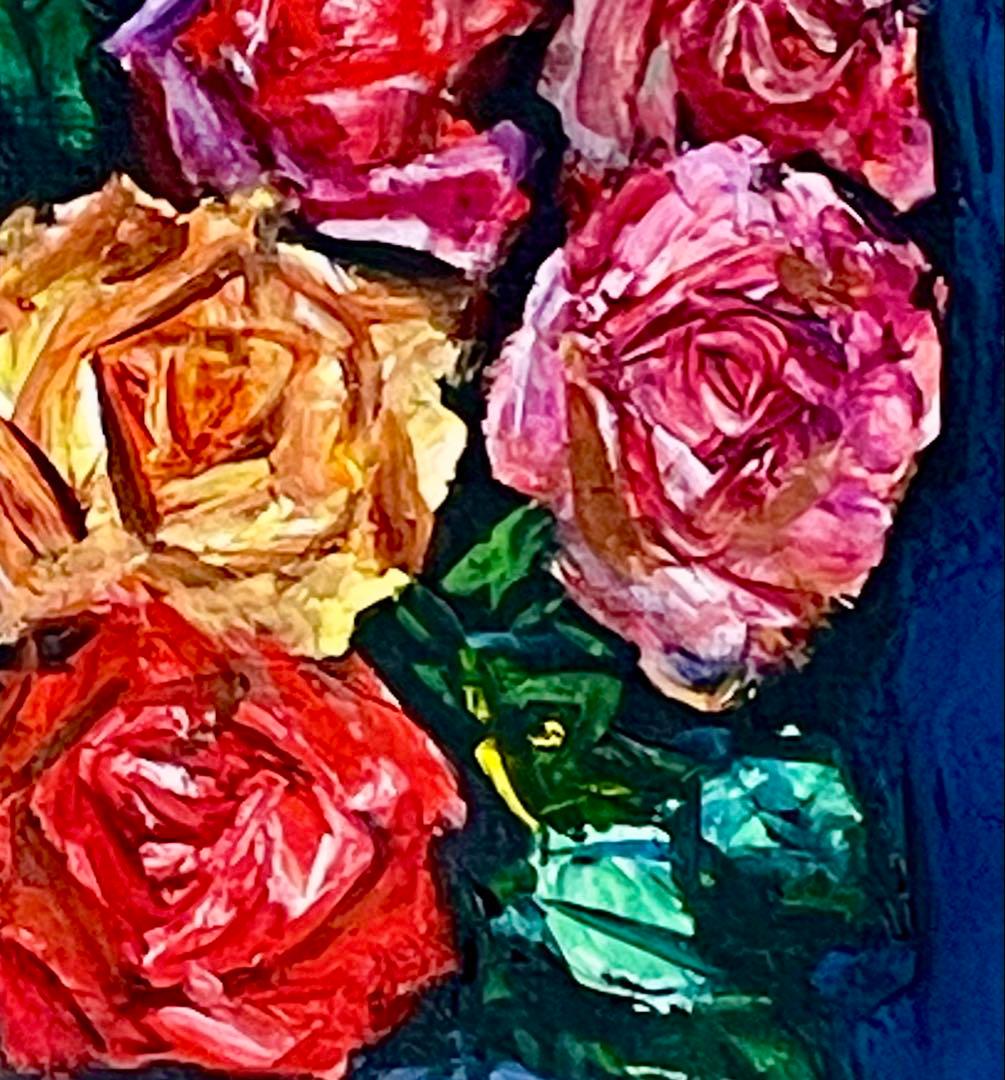 中川力　真作「ばら」 油彩3号　薔薇図傑作　表サイン　裏面に題名・署名