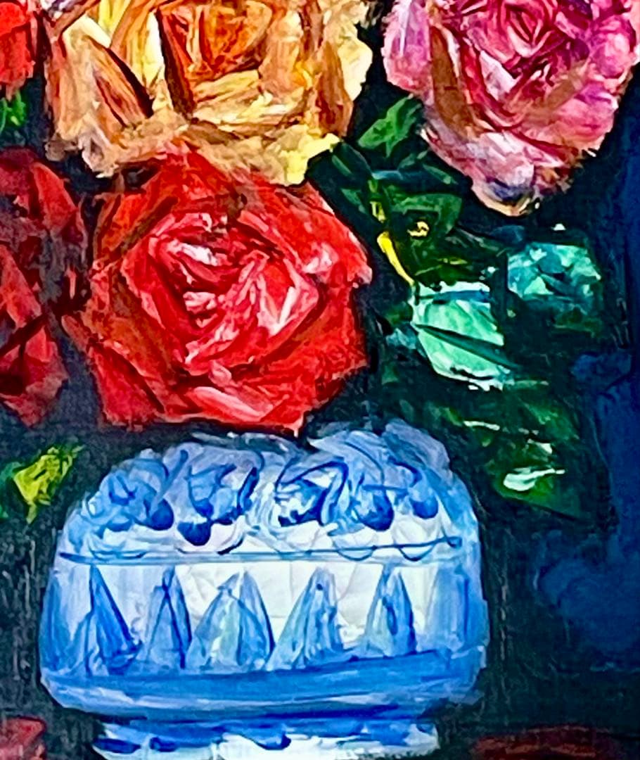 中川力　真作「ばら」 油彩3号　薔薇図傑作　表サイン　裏面に題名・署名