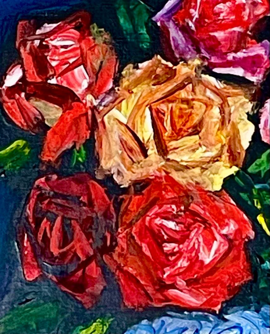 おめで鯛さま専用】中川力 真作「ばら」 油彩3号 薔薇図傑作