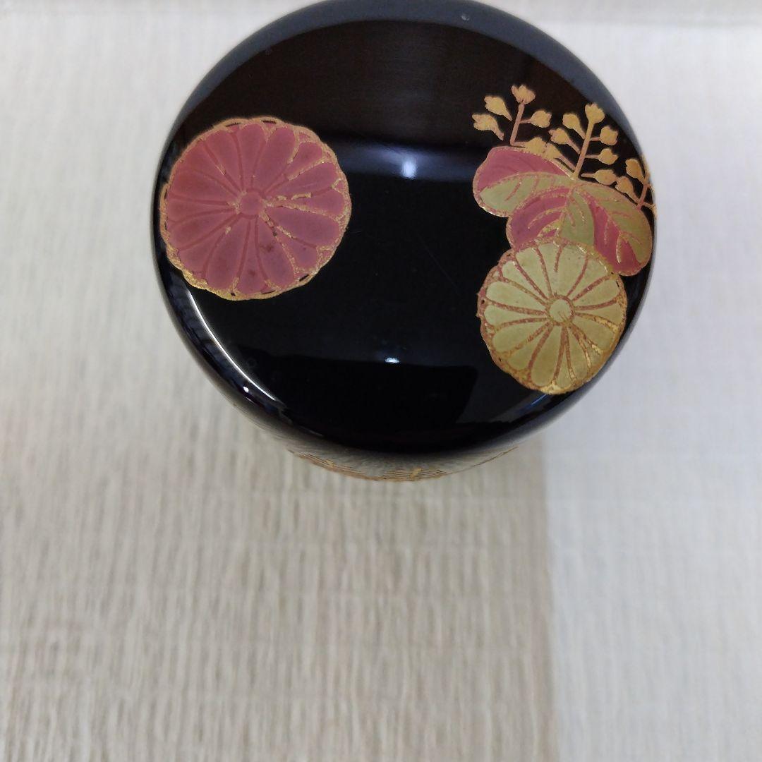 黒色の丸型棗 金色と赤色の葉模様 - メルカリ