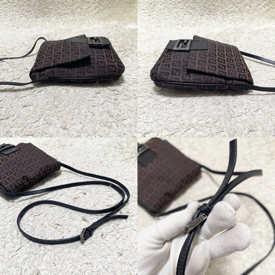 【良品】フェンディ　ショルダーバッグ　ポシェット　レザー　キャンバス　ズッキーノ