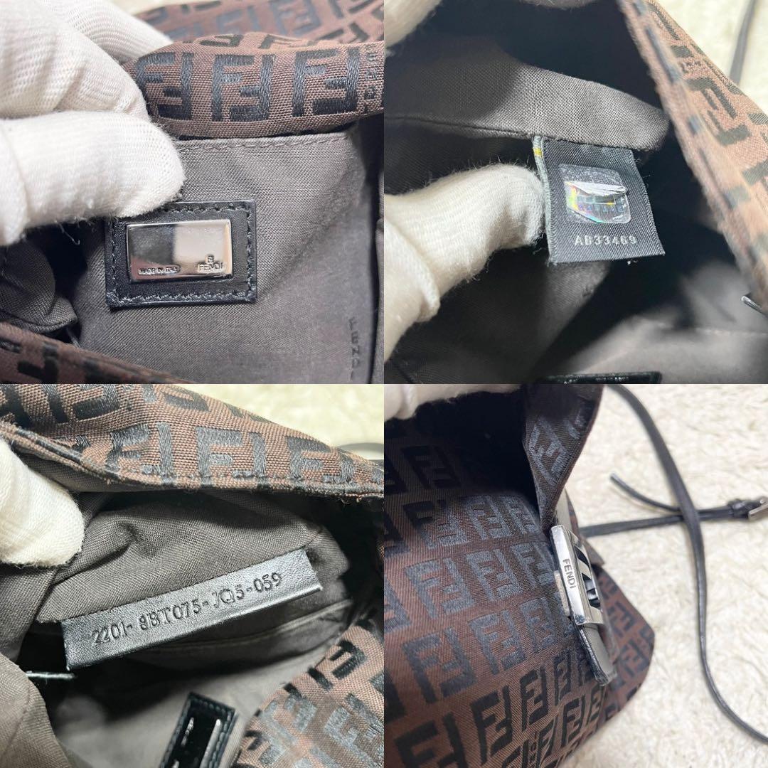 【良品】フェンディ　ショルダーバッグ　ポシェット　レザー　キャンバス　ズッキーノ