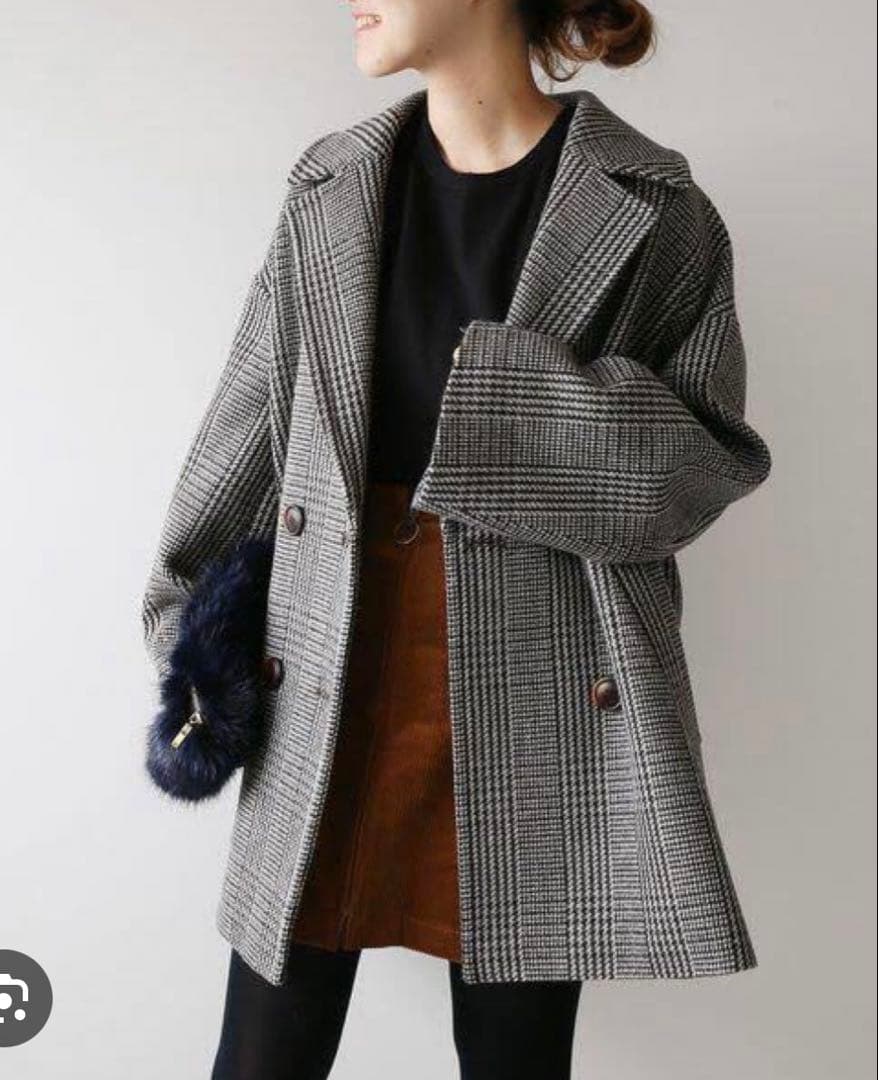 ジャーナルスタンダードレリューム ダブルカラーチェックコート 茶系