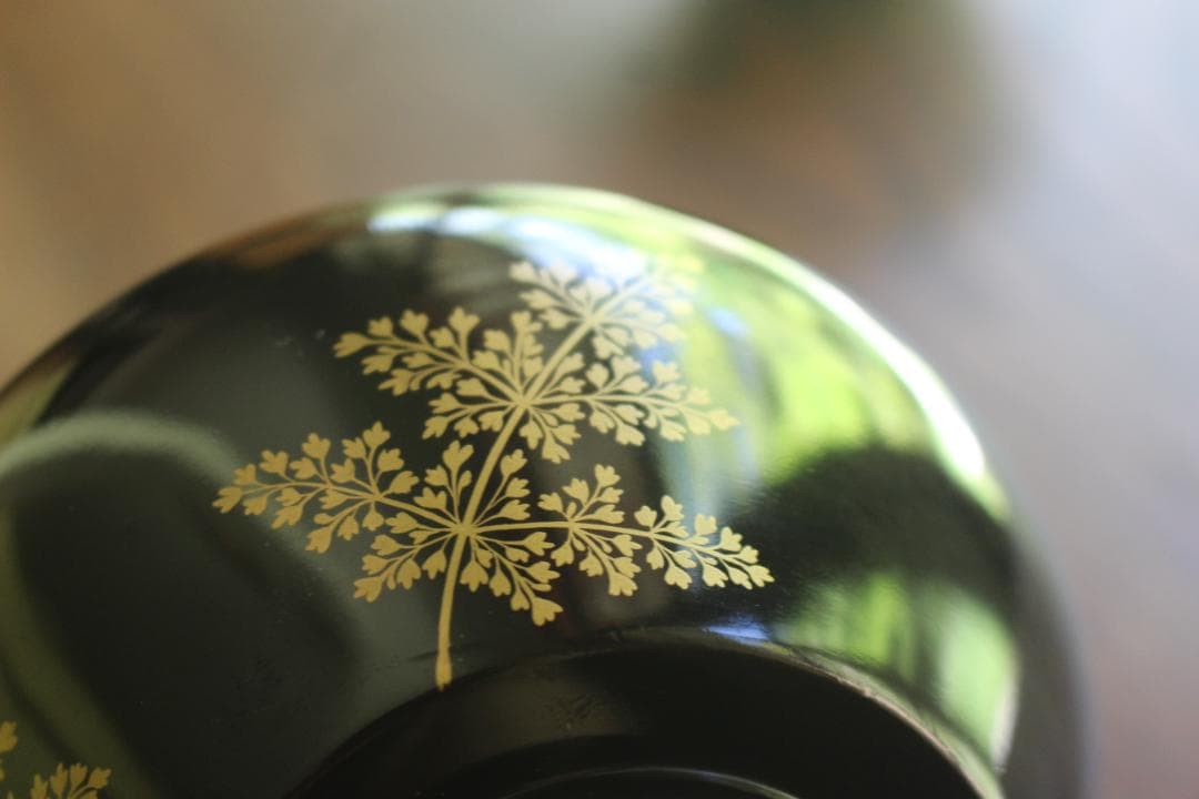時代逸品！時代内朱金縁黒漆に優美な羊歯蒔絵の映えるお椀2点（検輪島塗蒔絵椀雑煮椀