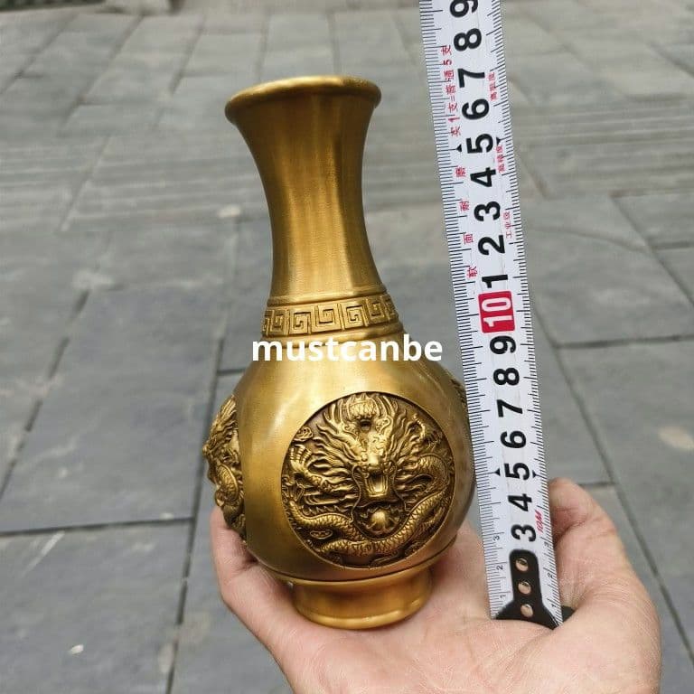 銅器 浮彫竜紋花瓶 美品 重厚 装飾品 工芸品 置物