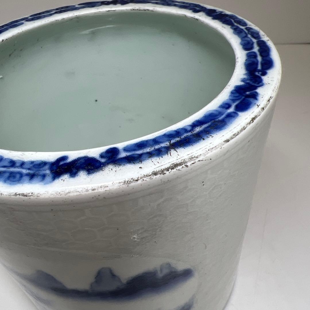 中国清時代 大清雍正年製 青花筆筒 高さ14㎝ 東Y7-1003⭐︎2Fタサオ