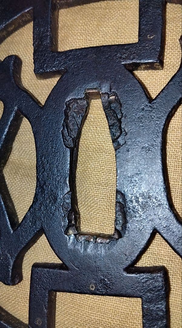 ♦最終価格♦　鉄地大鍔　鐔　(肥後透かし)　江戸時代　象嵌