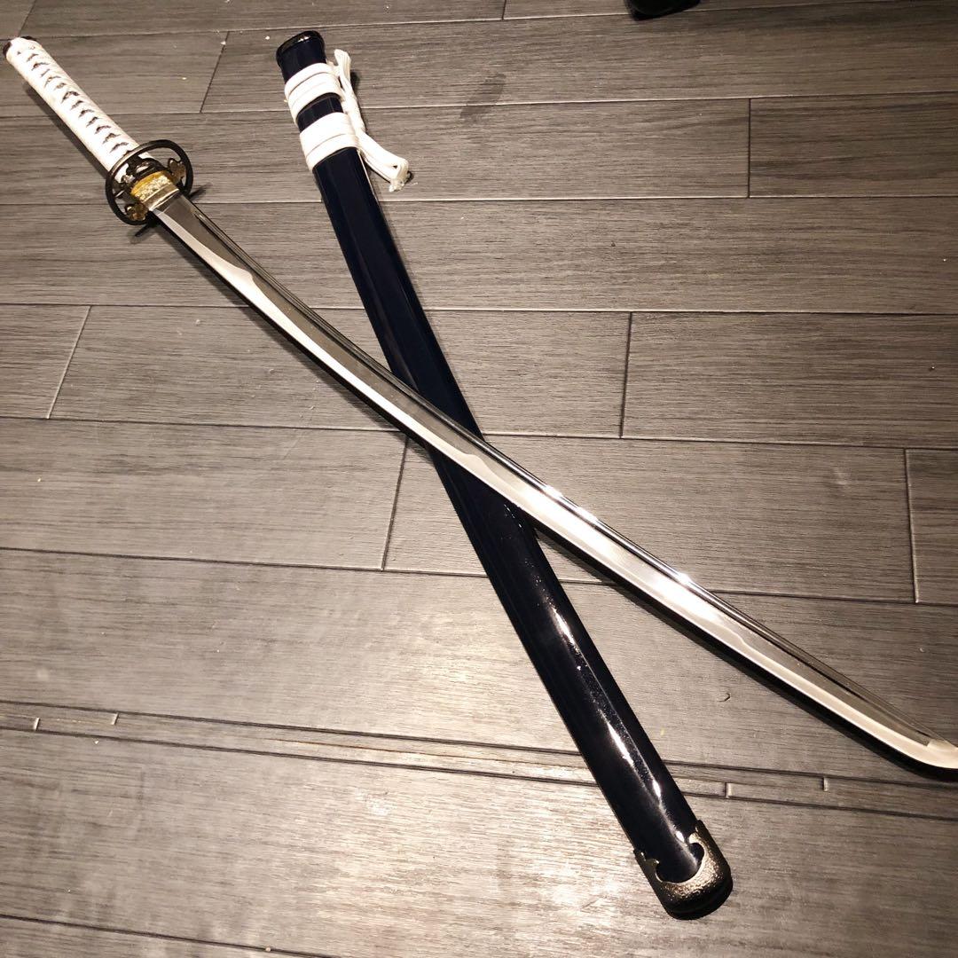 高級模造刀　高級居合刀　樋入り　優勢刃紋刀身　白拵え　亜合金刀身