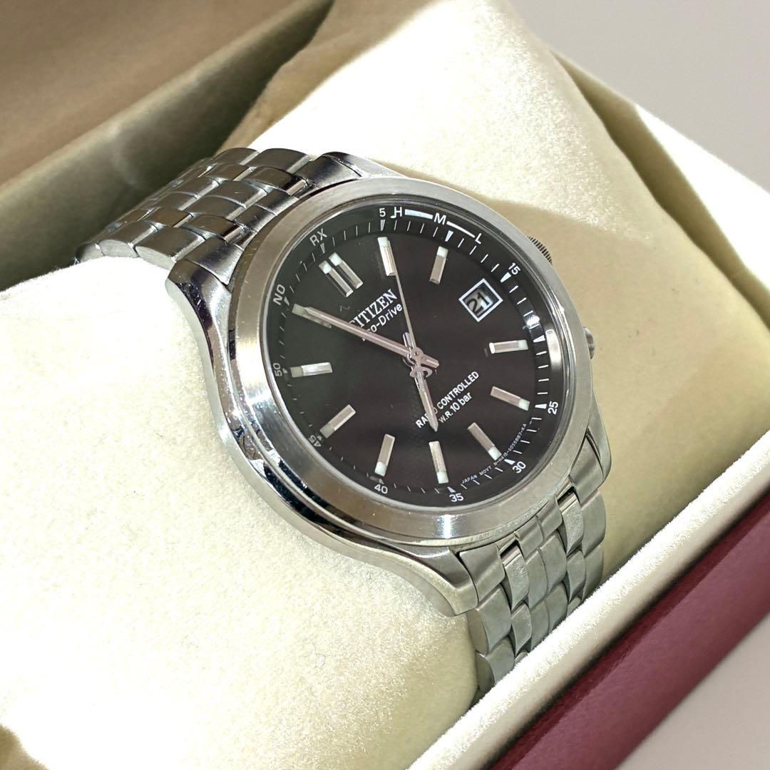 美品★ CITIZEN ECO-DRIVE ソーラー電波 腕時計 黒文字盤