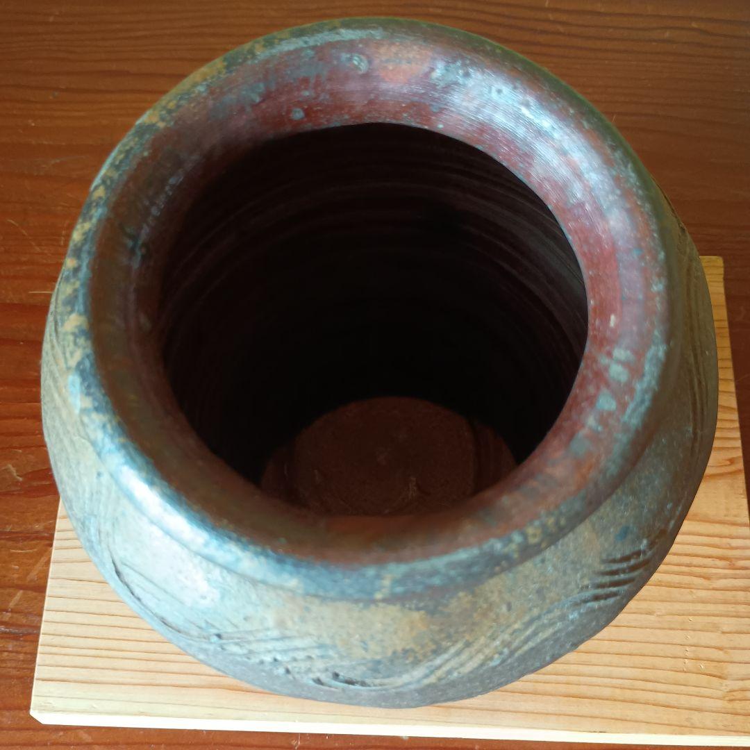 古備前 青胡麻窯変波状文壷 窯印／ 室町