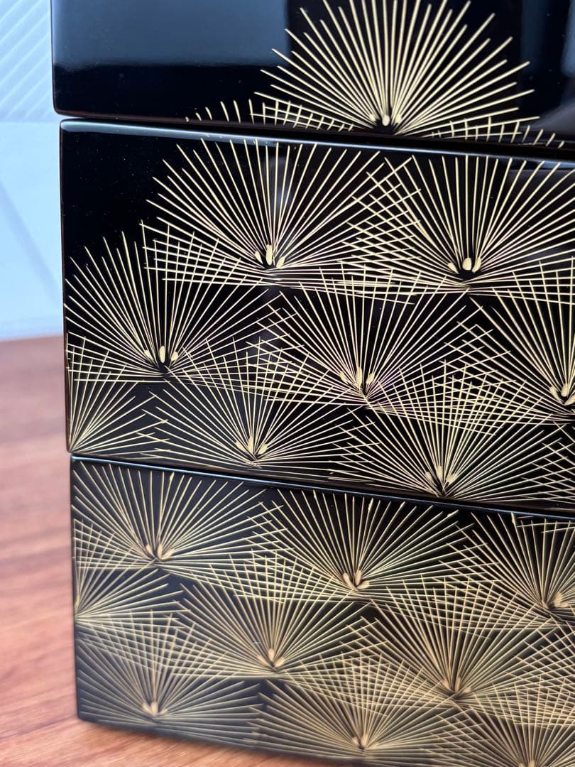 輪島塗 三段重 沈金 寿松 天然木 うるし塗装