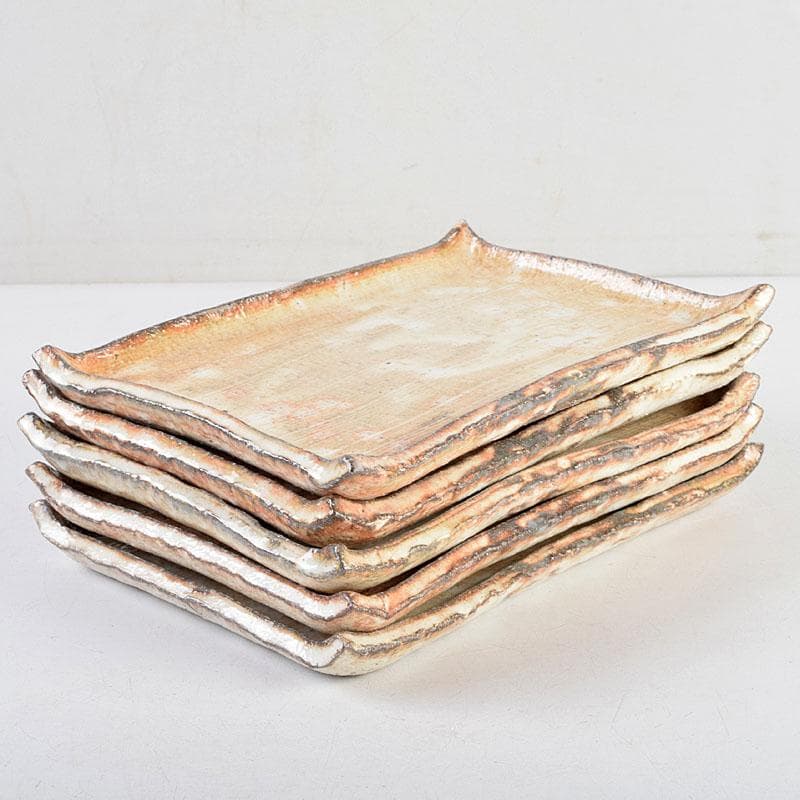 和食器 茶懐石 熊本喜一作 粉引 陶皿 銘々皿 五客 共