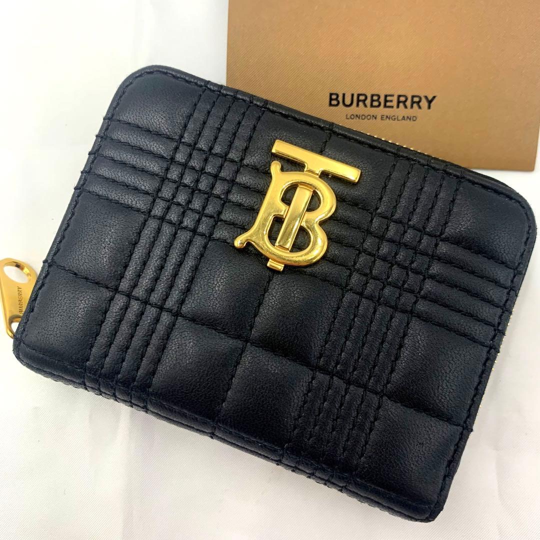 極美品/現行】バーバリ財布 TBロゴ キルティング ブラック レザー