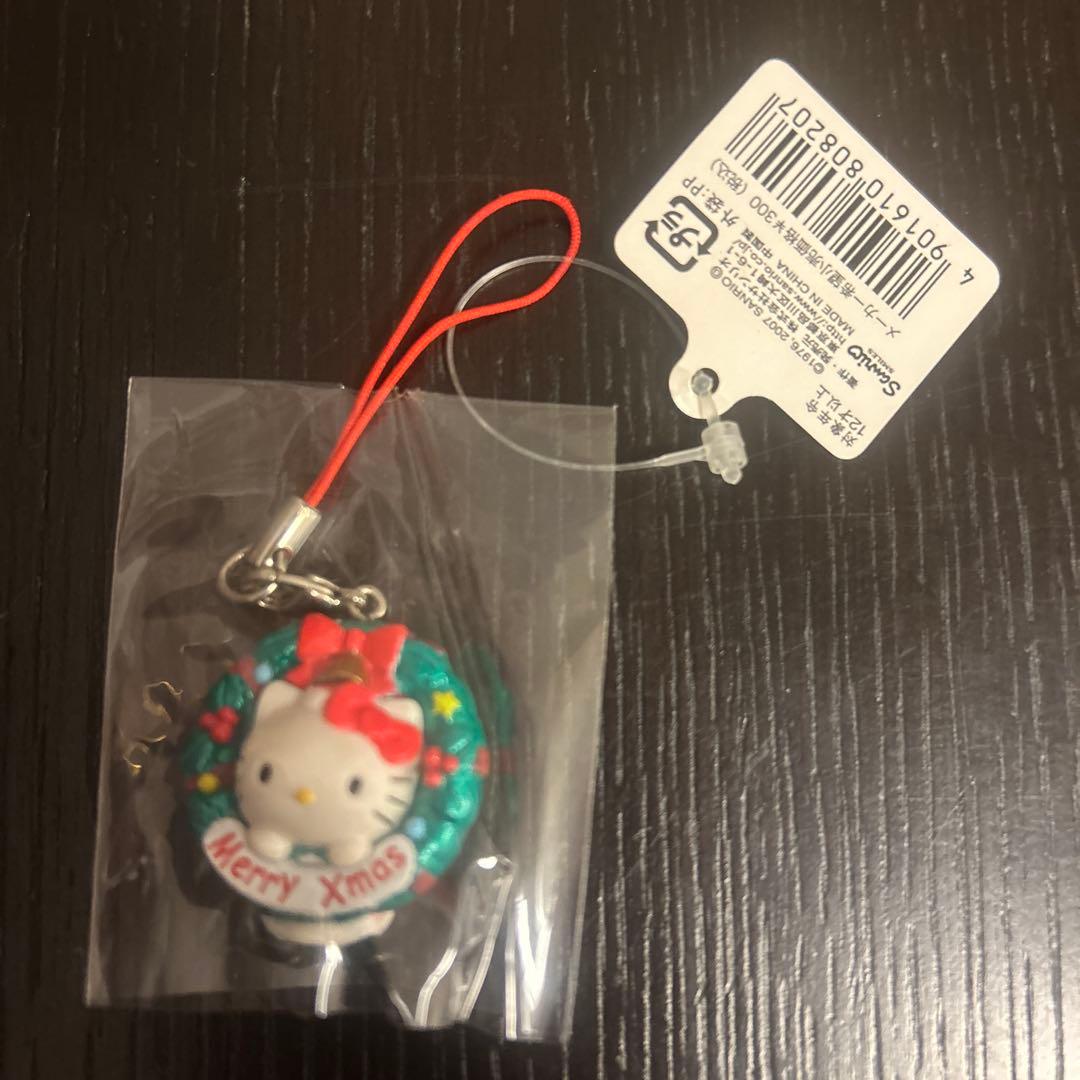 ハローキティ クリスマスリース　ストラップ　根付け