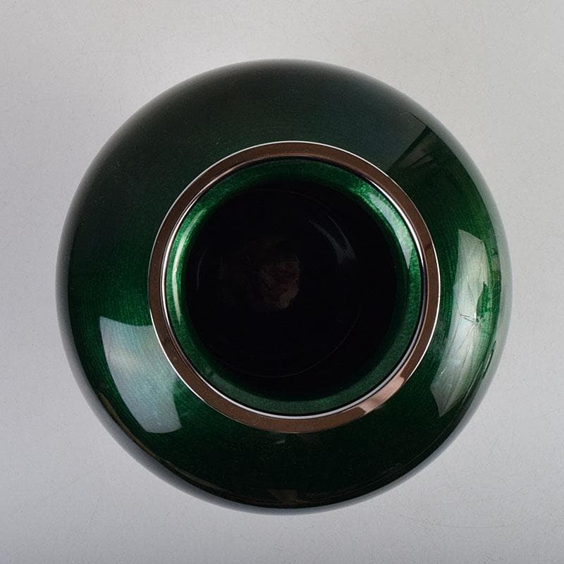 七宝焼 相互七宝謹製 緑透釉 松文 花瓶 唐木台付 共箱 M R9393H