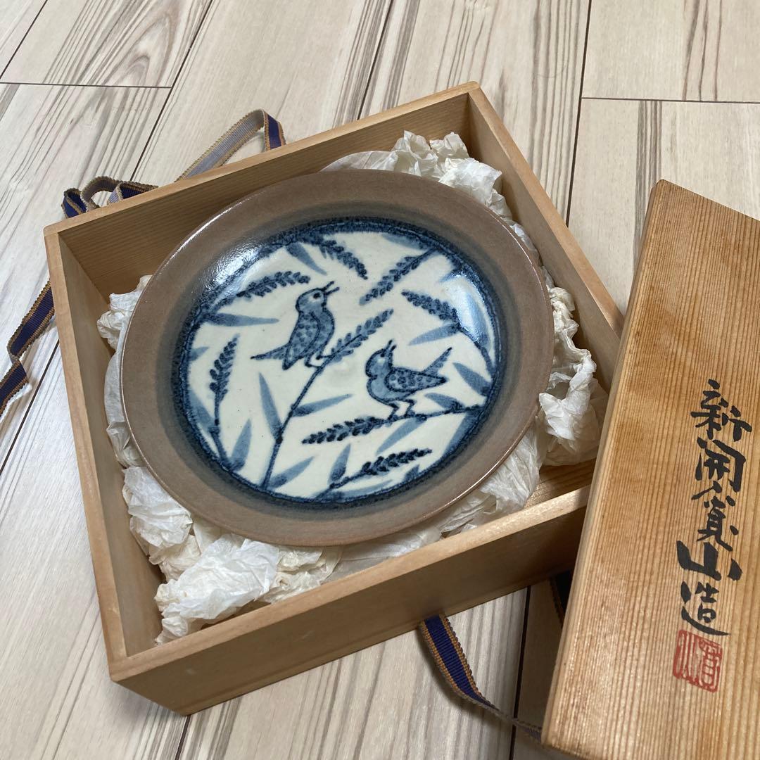 飾皿】新開寛山 さえずり飾皿 京焼 染付 直径22センチ - メルカリ