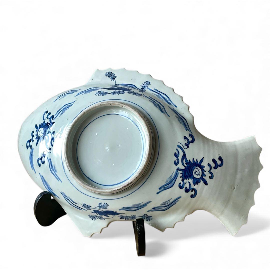 希少】明治 染付 鯛形皿 恵比寿様 大黒天 検)骨董 古美術 古伊万里