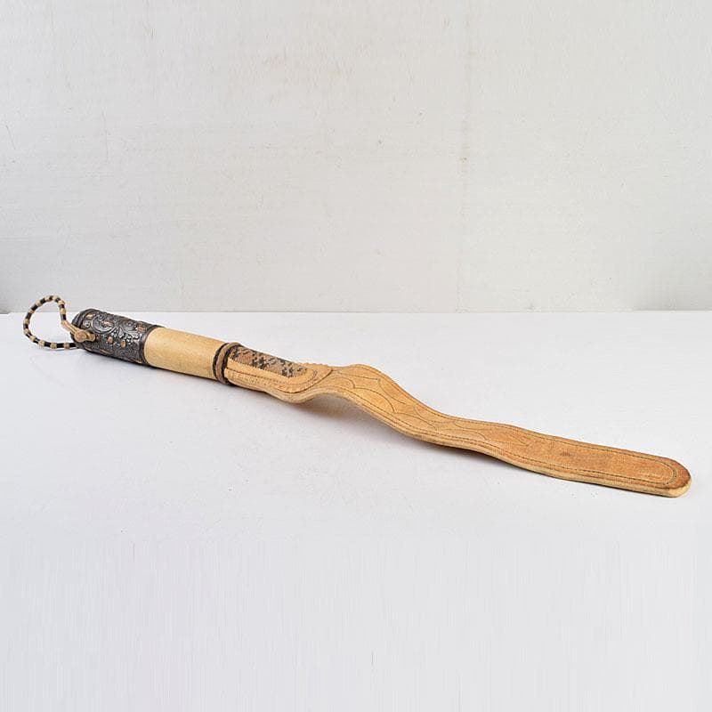 馬具 装飾品 中国 チベット 本皮製 古銅持ち手 鞭 C 9317