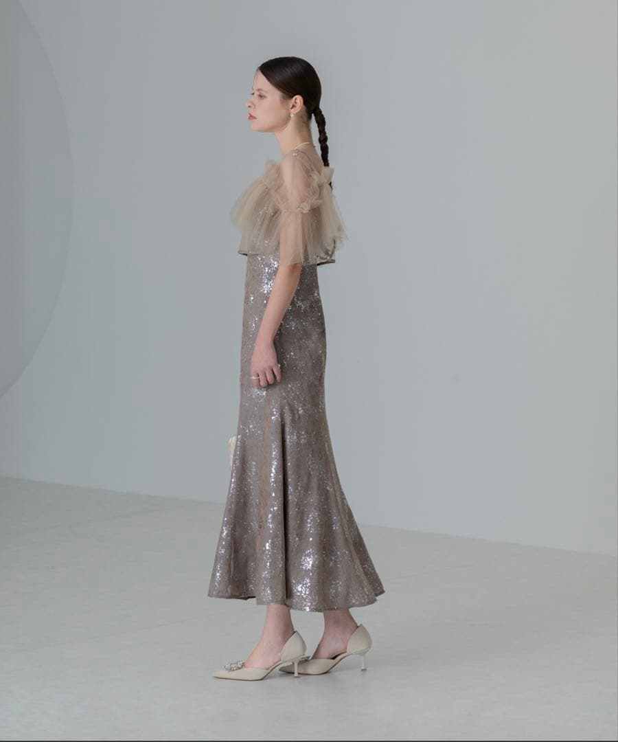 LEJA】美品チュールフリルボレロペイントマーメイドドレスワンピース2