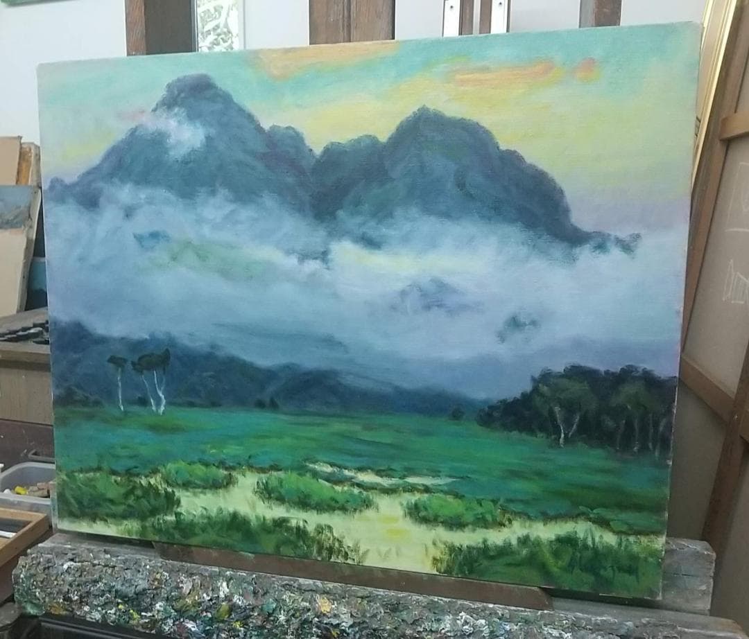 朝霧（尾瀬ヶ原）」F15 1985 油絵 油彩画 絵画 アート 風景画 尾瀬