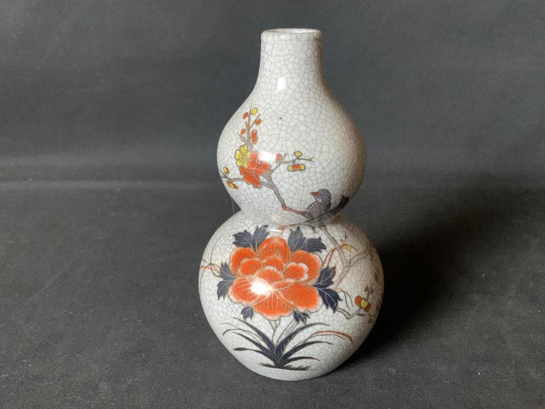 中国 清代 大清乾隆年製 粉彩 花鳥図 瓢形瓶 徳利
