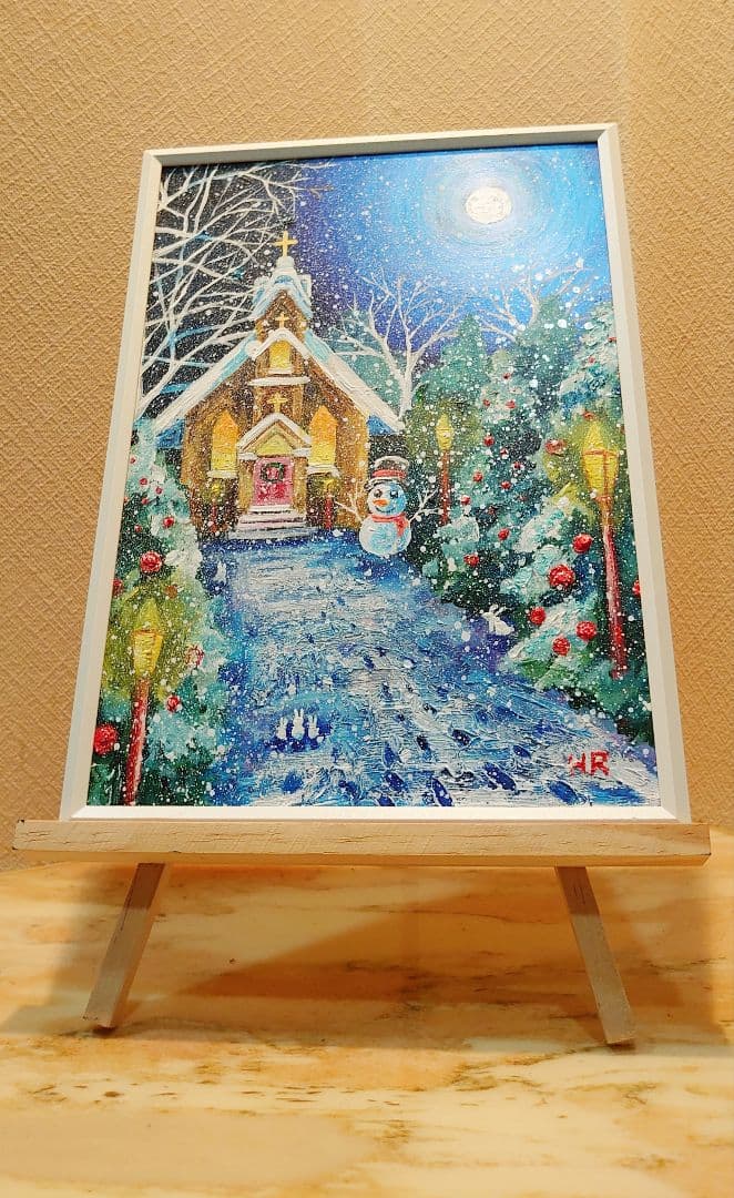 油絵 絵画【クリスマスの教会】