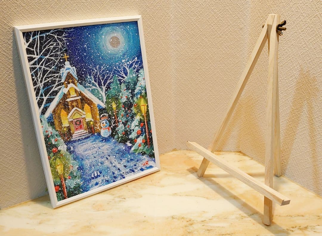 油絵 絵画【クリスマスの教会】