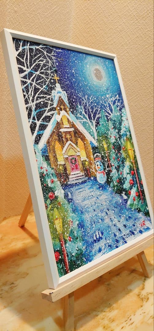 油絵 絵画【クリスマスの教会】