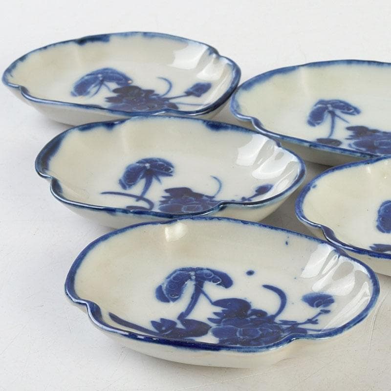 和食器 茶懐石 染付 花蝶文 手塩皿 六客 在銘 時代箱