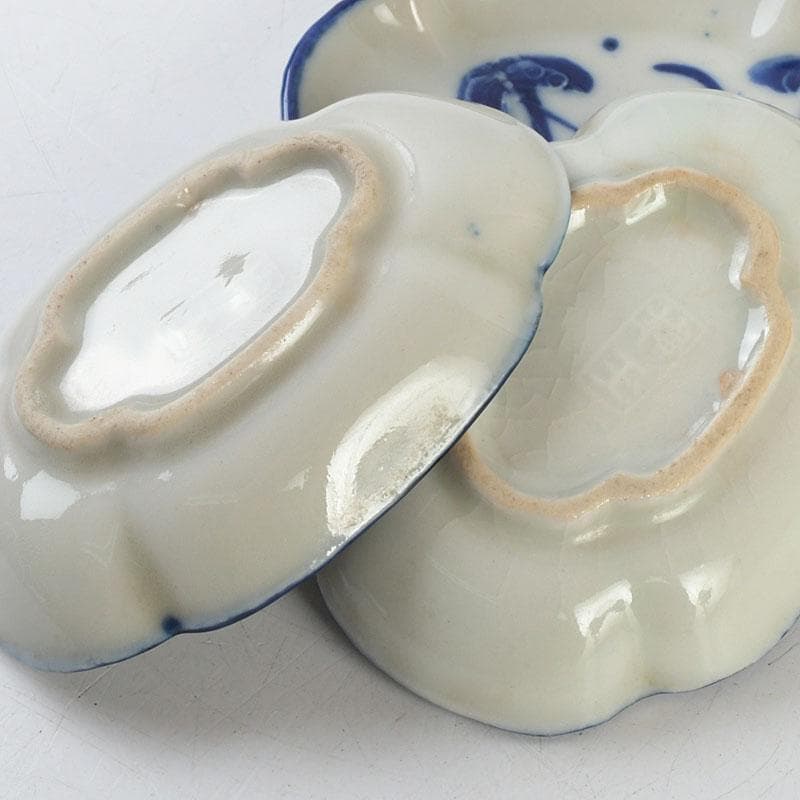 和食器 茶懐石 染付 花蝶文 手塩皿 六客 在銘 時代箱