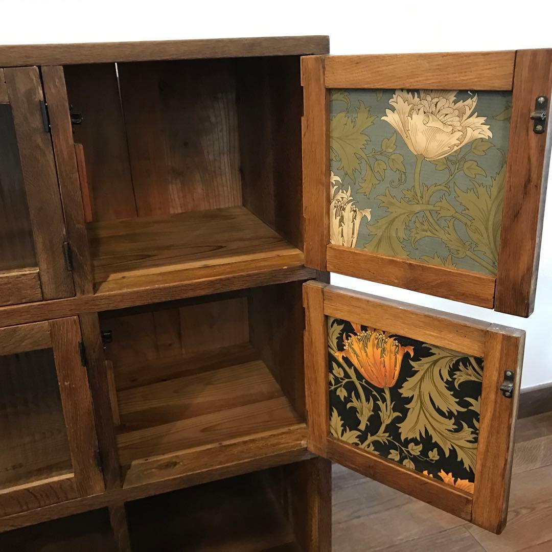 カエル様専用】レトロ木製キャビネット ウィリアムモリス柄 扉付き