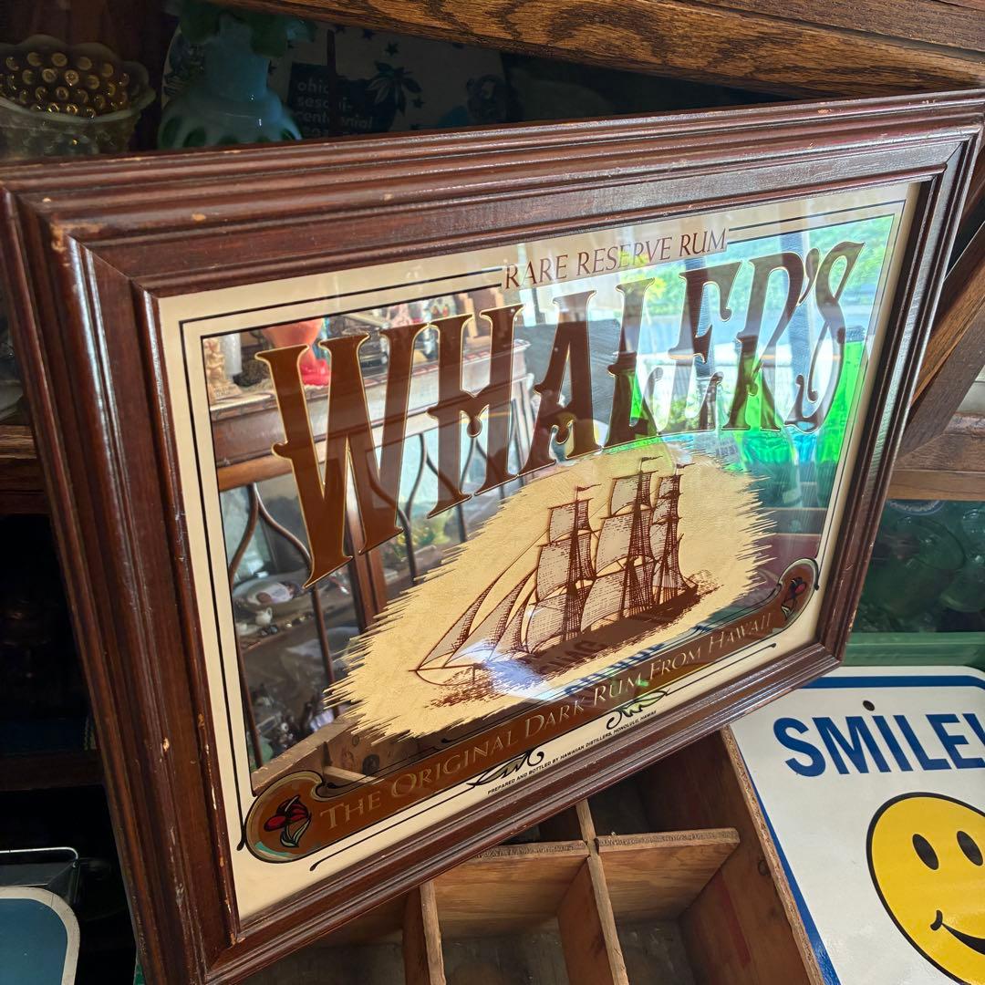 貴重！WHALER'S アメリカアンティークパブミラー鏡USAアドバタイジング
