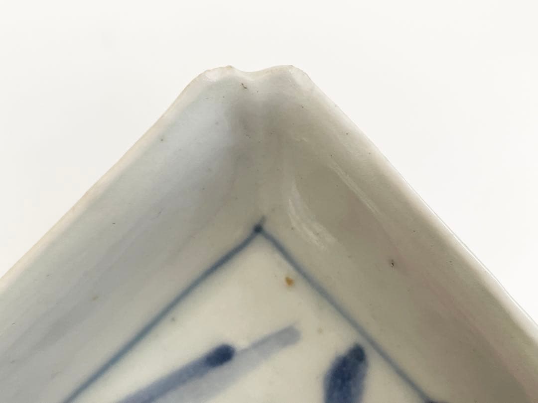 骨董 アンティーク 古伊万里 染付 水車波文様 長方皿 長皿 料理 懐石