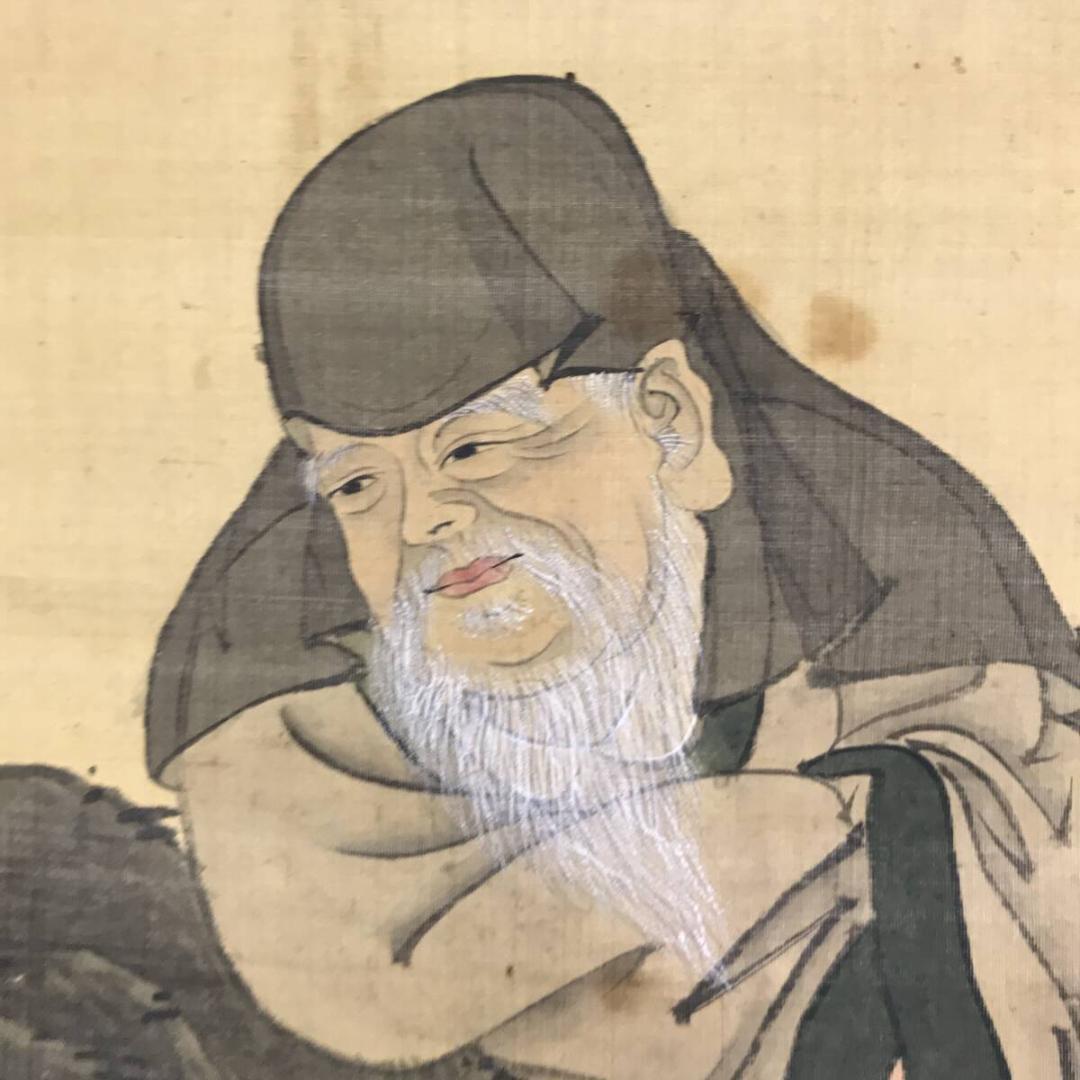 模写/熊代熊斐/寿老人図/人物図/鶴亀図/祝掛軸/横物/掛軸